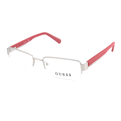 #ad Guess Men Eyeglasses GU 1774 SIRD Silver Red 55 18 145 Semi Rimless Rectangle
