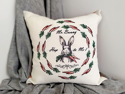 #ad Linen Pillow Cover with Embroidery 18x18quot; Happy Easter Bunny boy Pillow Cover