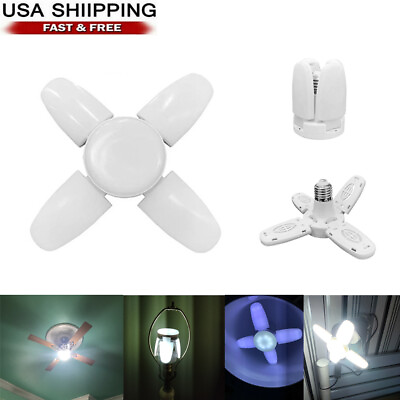 #ad E27 LED Bulb Super Bright Foldable Garage Light Fan Blade Ceiling Light White