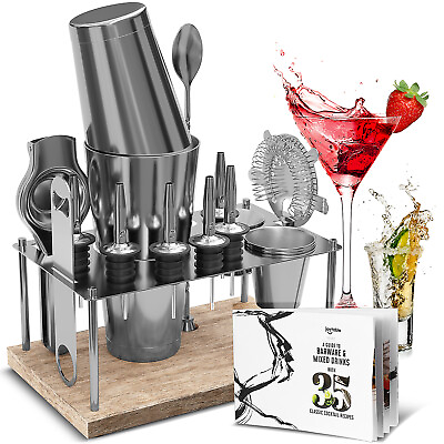 #ad 16 PcStand Bartender Kit Complete Cocktail Shaker Bar Tools Set amp; Recipe book