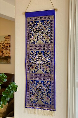 #ad Blue Wall Decor Wall hanging Silk Tapestry Brocade Ready to hang Boho Decor Gift