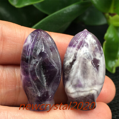#ad 2pcs Carved Natural Dreamy Amethyst small Source Of Life Quartz Crystal skull.