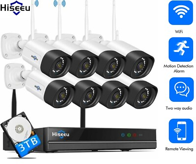 #ad Hiseeu 8CH 2K WiFi NVR Outdoor Wireless Security Camera System CCTV Night Vision