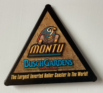 #ad Busch Gardens Montu Rollercoaster Cardboard Button Pin
