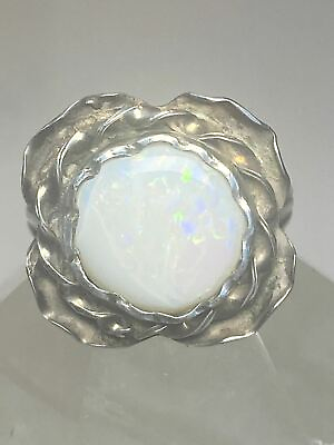 #ad Opal ring flower band sterling silver women girls