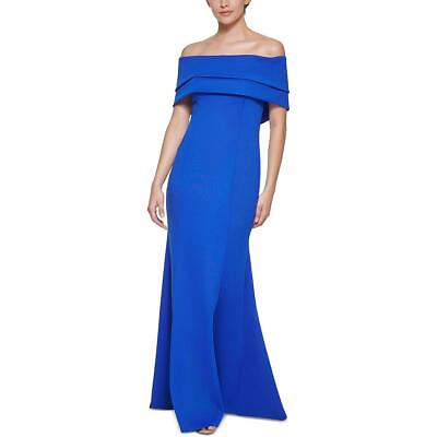 #ad Vince Camuto Womens Blue Drapey Long Evening Dress Gown 2 BHFO 6345