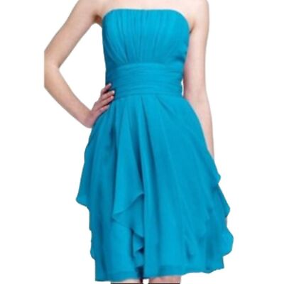 #ad david’s Bridal Women’s Sleeveless Flowy Ruffle Mini Turquoise Dress Size 2