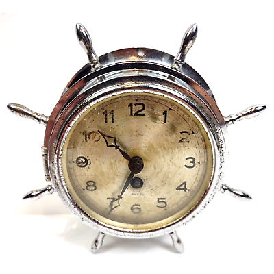 #ad Vintage Salem 8 Day 7 Jewel Ship#x27;s Bell Clock w Glass Door Cover Running