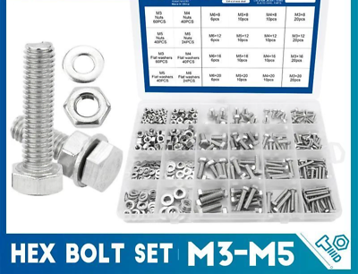 #ad 552pcs set Hex Bolt And Nuts Set External Stainless Steel For Bicycles M3 M5 New
