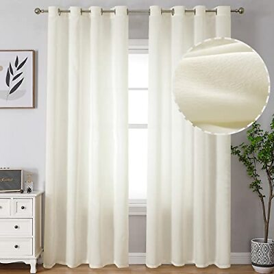 #ad Beige Privacy Sheer Curtains 84 Inch Long for Living Room 2 Panels Non See T...