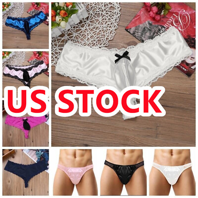 #ad US Men Satin Lace Bikini Briefs Sissy Pouch Panties Hipster Crossdress Lingerie $8.09