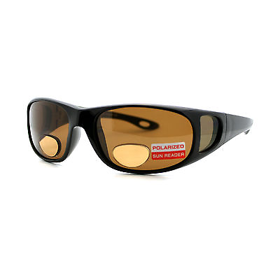#ad Polarized Bifocal Sunglasses Mens Rectangular Black Frame Brown Lens