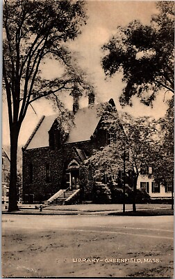 #ad c 1915 Greenfield Massachusetts Library Vintage Postcard