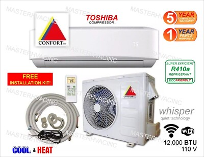 #ad 12000 BTU Ductless Air Conditioner Heat Pump Mini Split 110V 1 Ton W kit WiFi