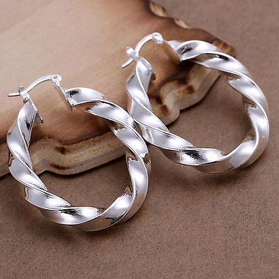 #ad Womens Fashion Earrings Silver Hoops Twist Design 36 7