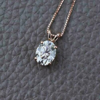 #ad 2Ct Oval Simulated Diamond Solitaire Womens Pendant Necklace 925 Sterling Silver