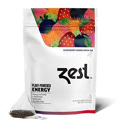 #ad Zest 135mg High Caffeine Energy Leaf Blend Superberry Samba Green Tea 20 ...