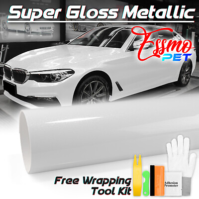 #ad ESSMO PET Super Gloss Metallic Sparkle White Vehicle Vinyl Wrap Decal Like Paint