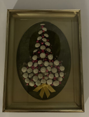 #ad Vintage Dried Flowers Christmas Tree in Gold Frame Holiday Decor