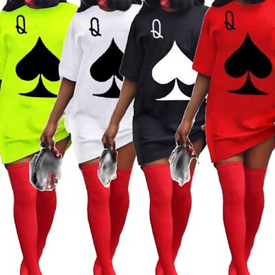 #ad Plus Size Dresses Short Sleeve Crewneck Poker Pattern Pullovers Tshirt Dress