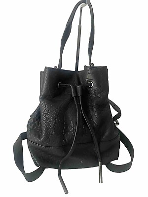 #ad Treasure Bond Black Leather Backpack Purse Hobo Bucket Bag