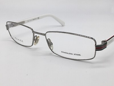 #ad Gucci Eyeglasses Frames woman Silver White Rectangular Reading Logo $53.27