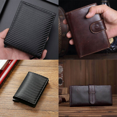 #ad USA Mens Vintage Bifold Trifold Leather Wallet Money Credit Card ID Holder Purse