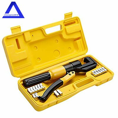 #ad 10 Ton Hydraulic Crimper Crimping Tool Wire Battery Cable Lug Terminal W 8 Dies