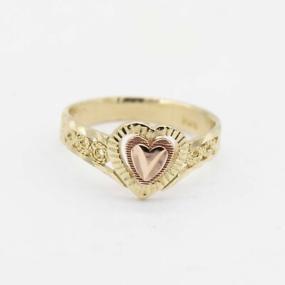 #ad Kids Textured Framed Heart Ring Real 10K Yellow Rose Gold Size 3