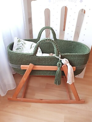 #ad Handmade Baby Bassinet with Stand Green moses basket for girl Boho crib for boy