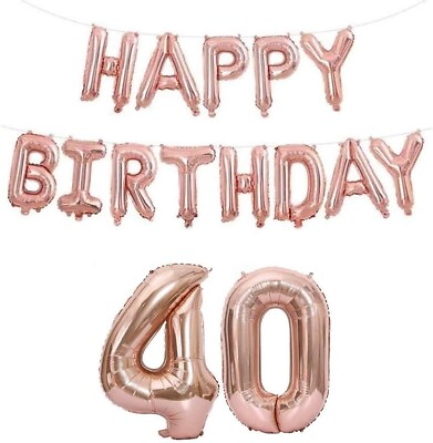 #ad 40 Happy Birthday 40th Helium Balloons 18 Piece Rose Gold Decorations Confetti