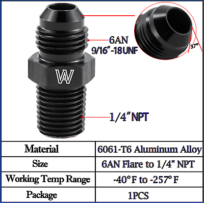 #ad Black 6AN Male Flare to 1 4quot; NPT Pipe Fitting Adapter Aluminum Straight Black