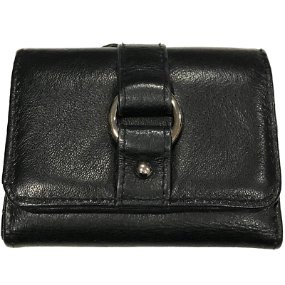 #ad Giani Bernini Black Leather Tri fold Wallet Snap Flap Card Slots Women EUC