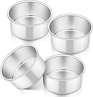 #ad 4 Inch Small Cake Pan Set of 4 Stainless Steel Baking round Tins Bakeware for M