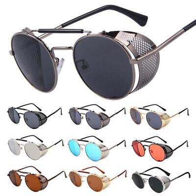 #ad Vintage Designer Sunglasses Side Shield Glasses Retro Metal Cyber Round Eyewear