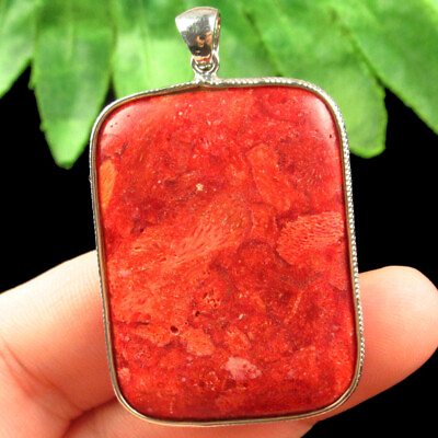 #ad 45x31x8mm Wrapped Red Coral Oblong Pendant Bead Q11120