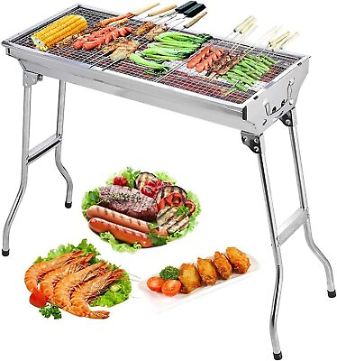 #ad Folding BBQ Grill Barbecue Charcoal rack Shish Kebab stainless steel outdoor