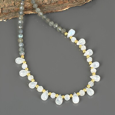 #ad Multi Fire Rainbow Moonstone amp; Blue Flash Labradorite Gemstone Beads Necklace