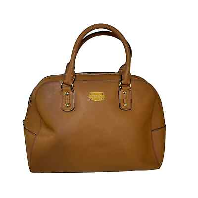 #ad Michael Kors Saffiano Satchel Bag Brown Tan Leather Handbag Purse