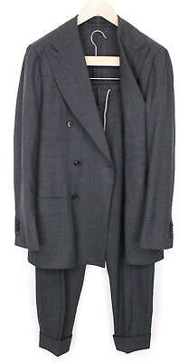 #ad SUITSUPPLY Havana DB Men Suit UK42L Grey Slim 2 Piece Melange Traveller Wool