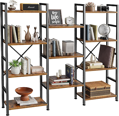 #ad 4 Tier Bookshelf Bookcase with 11 Open Display Shelves Wide Book Shelf Book Ca