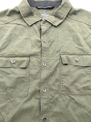 #ad Kuhl Short Sleeve Green Large Button Up Solid Shirt Outdoor Casual