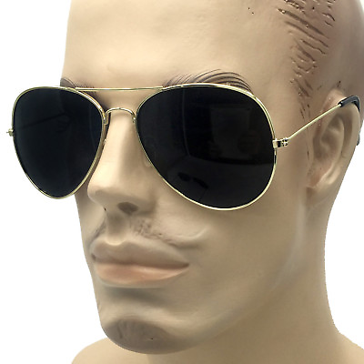 #ad Super Dark Mens Large Classic Pilot Sunglasses Vintage Style Retro Black Lens