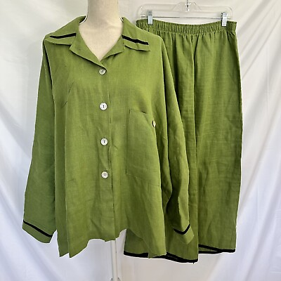 #ad La Fixsun Outfit Top Maxi Skirt 100% Linen Green Size XL Womens Set Lagenlook