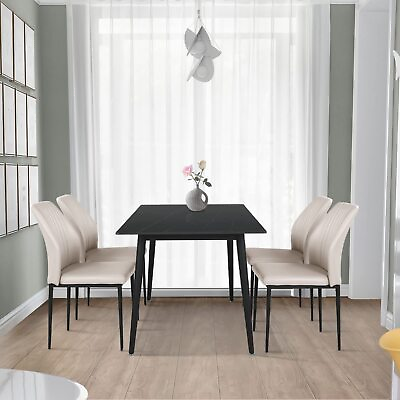 #ad JIEXI Dining Set 4 PCS PU Leather White Chair w Kitchen Living Room Slate Table