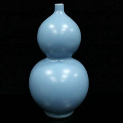 #ad China old porcelain Monochrome glazed sky blue glazed gourd bottle pattern vase $45.99