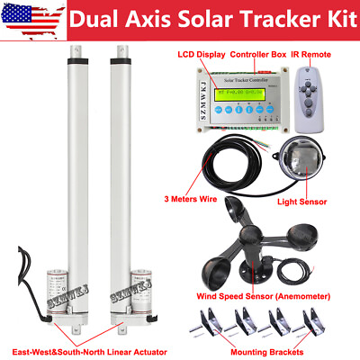 #ad 12V Dual Axis Solar Panel Tracking Tracker Electric Linear Actuator Track Kit IG