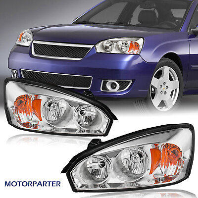 #ad Headlights Chrome Housing Amber Reflector For 2004 2008 Chevy Malibu Front Lamps