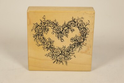 #ad PSX Rose Vine Heart Wreath G 553 Roses Wood Mounted Rubber Stamp 1993