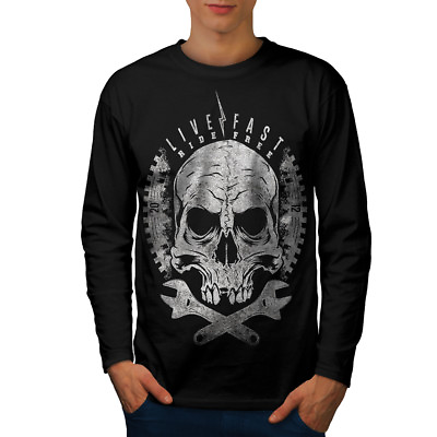 #ad Wellcoda Skull Head Ride Biker Mens Long Sleeve T shirt Motor Graphic Design